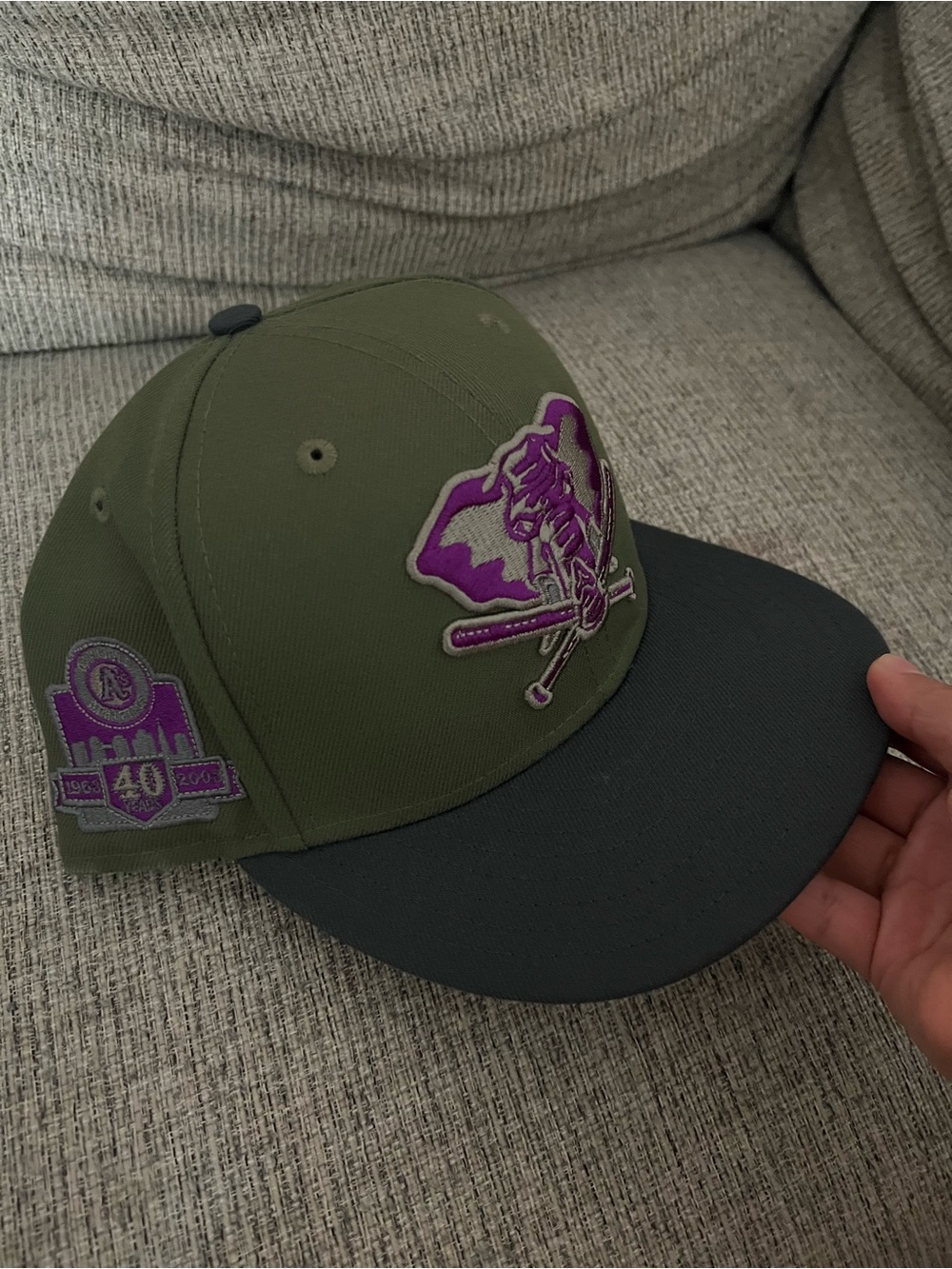 New Era Olive Green & Charcoal Gray Hat/ Oakland Athletic